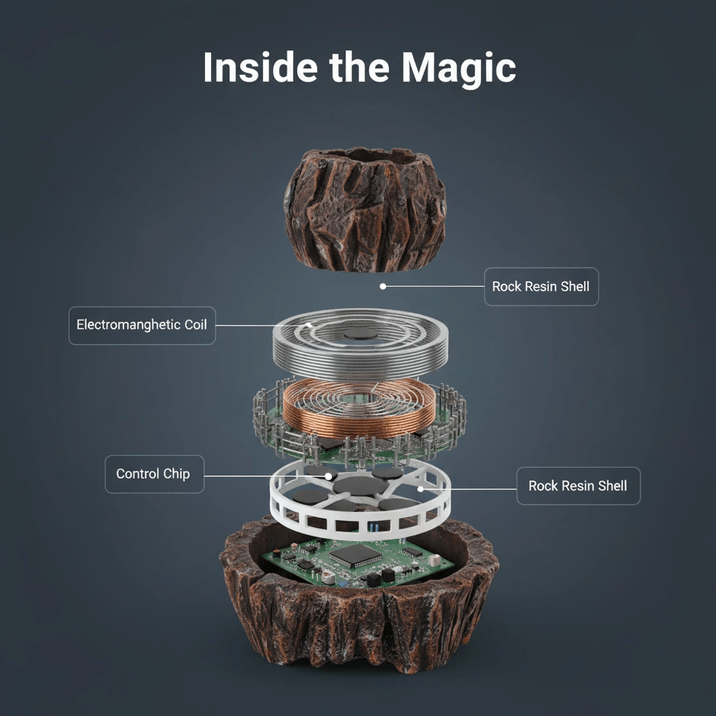 Levitating Imitation Rock - Shaped Potted Plant Ornament(No Greenery) - PandaLane