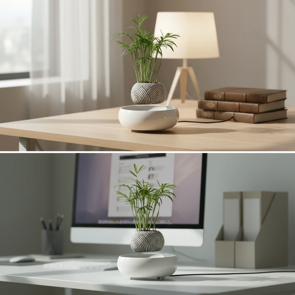 Levitating Simple Striped Potted Plant Ornament - PandaLane