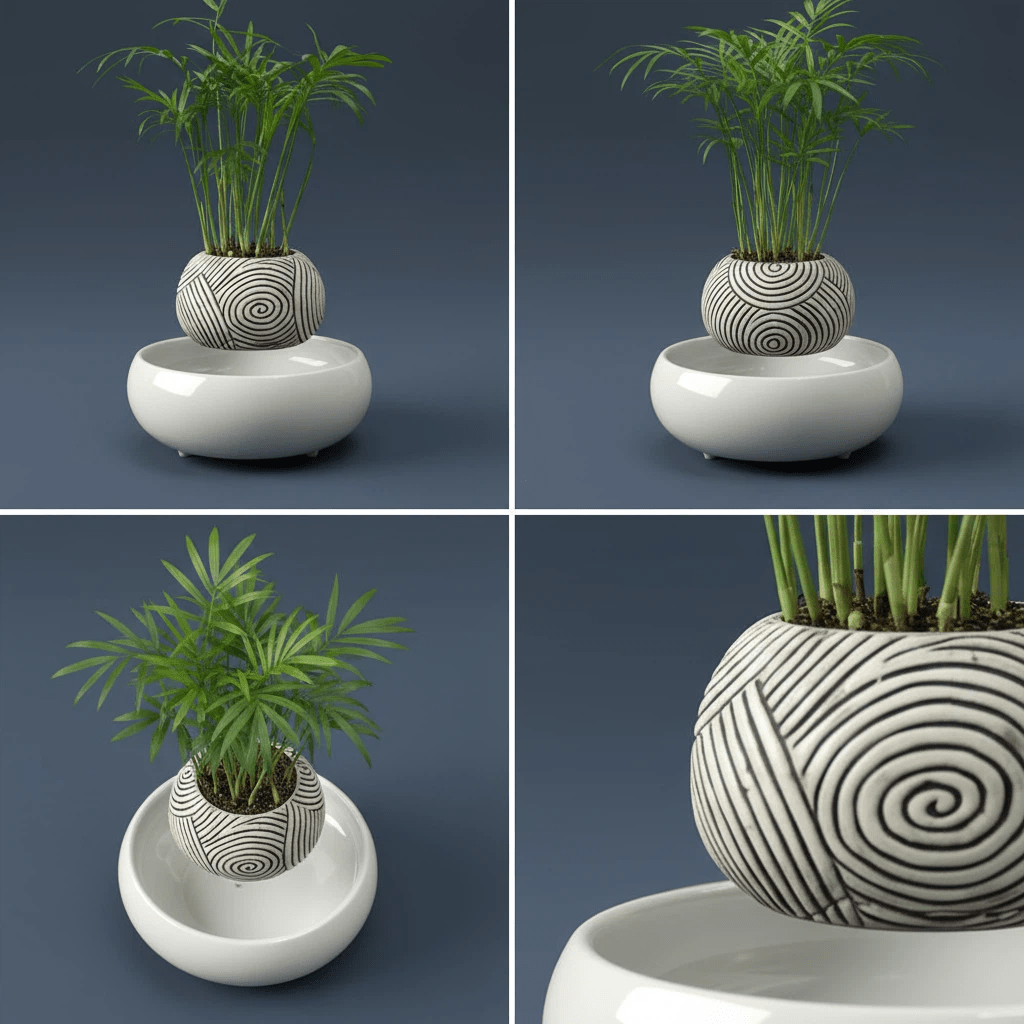 Levitating Simple Striped Potted Plant Ornament - PandaLane