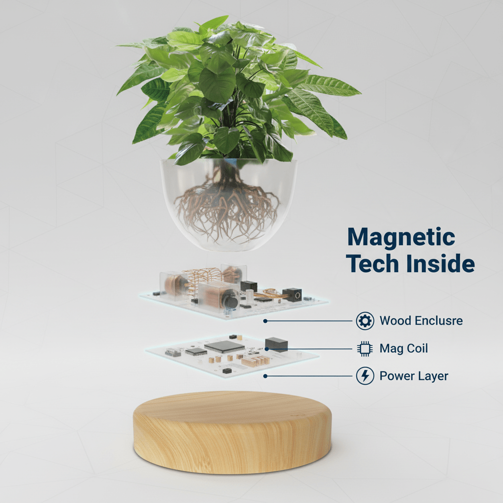 Levitating Wood - Grained Potted Plant Ornament - PandaLane