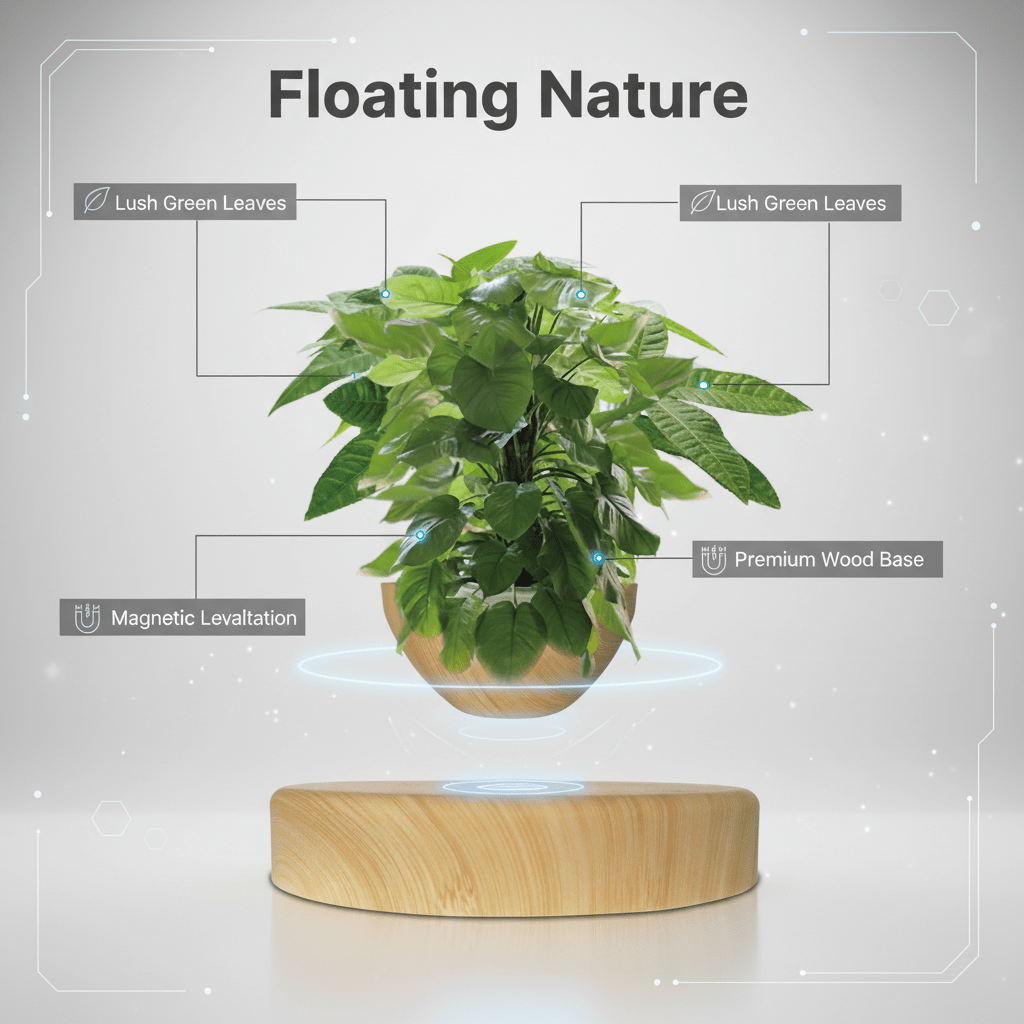 Levitating Wood - Grained Potted Plant Ornament - PandaLane